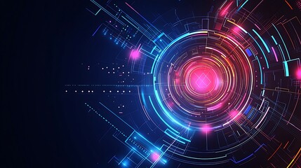 Fototapeta premium Abstract futuristic technology background with glowing neon lights and geometric shapes.