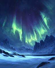 Fototapeta premium Northern Lights Over Snowy Landscape at Night