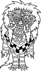 tattoo style black and white illustration of a barong bali art. Hand drawn barong bali tattoo.