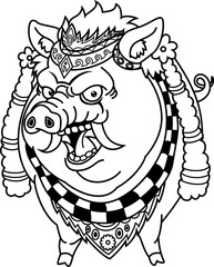 tattoo style black and white illustration of a pig art. Hand drawn pig tattoo