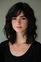 Portrait of a woman with dark hair, emphasizing natural beauty and hairstyle trends.