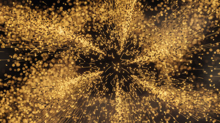 A mesmerizing explosion of golden sparks against a dark background, creating a dazzling and energetic atmosphere filled with vibrancy and movement.