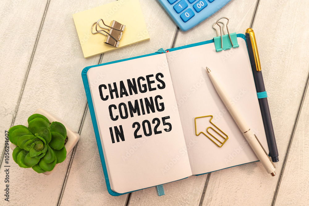Poster changes coming in 2025 text on notepad concept background.