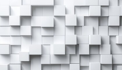 Randomly shifted white cube boxes block background with ample copy space, 3D design