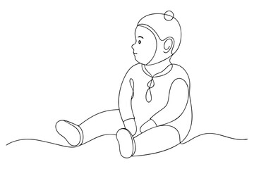 Adorable Line Drawing of Toddler in Onesie Sitting on Floor – Minimalist Art for Nursery Decor