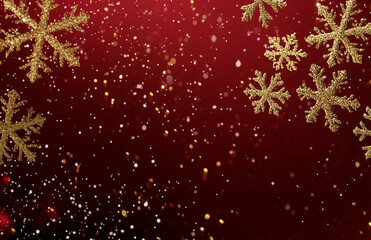 Golden Snowflakes on a Festive Red Background