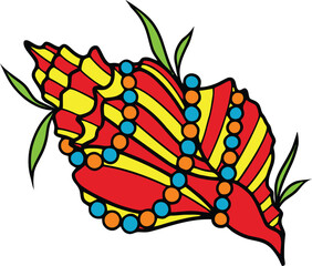 Seashell tropical illustration Summer beach element graphics for coloring book, Seashell Vector Design