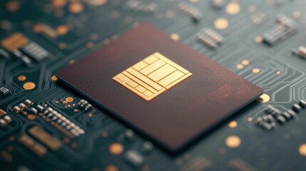 A computer chip is shown on a circuit board The concept of loan business, Innovation, and future.