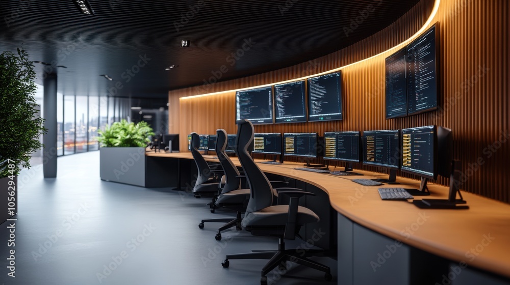 Poster modern ai traffic control center with multiple screens