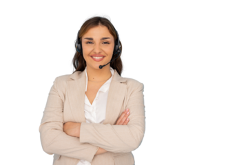 Call center operator with a friendly smile