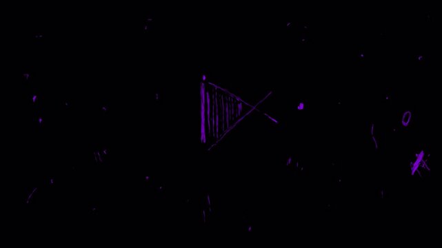 Animation of a purple line draft with recordings on a black screen. Stock video with rough notes and blots in 4K. Retro frame effect for overlays in stories, videos in social networks and music videos