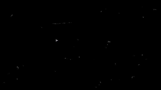 White retro texture and scuffs on a black screen. Stock video with the effect of nostalgia and old film in 4K.