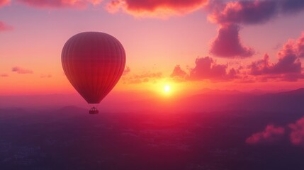 Fototapeta premium Colorful Hot Air Balloon Against Vibrant Sunset Sky