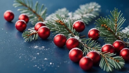 decoration with snow, balls and Christmas branches - generative ai