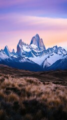 Obraz premium Fitz roy massif glowing at sunset in patagonia, argentina