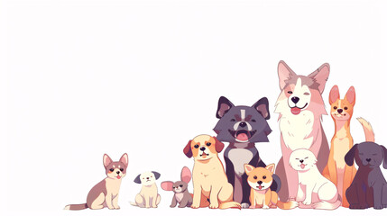 Naklejka premium Group of cute pets on a white background, designed as a banner
