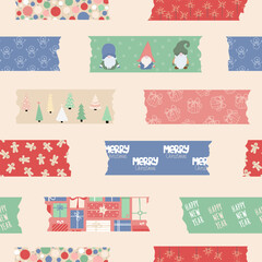 Christmas washi tapes vector seamless pattern