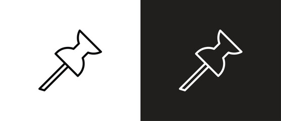 Vector icon of pin. Stationery icon.  School stationery on black and white background. 