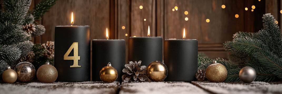 fourth sunday in advent concept xmas light wooden on wide panorama background with candle rustic home bokeh lights christmas  background