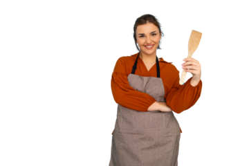 Young Latina chef wearing an apron and smiling