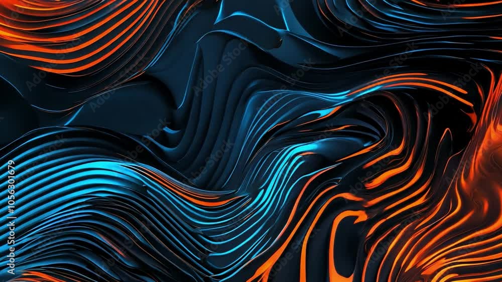 Poster Abstract waves of blue and orange swirl in dynamic patterns against a background creating a mesmerizing visual display