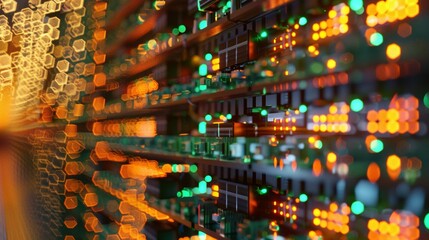 Obraz premium Abstract Close-Up of Server Racks with Blinking Lights
