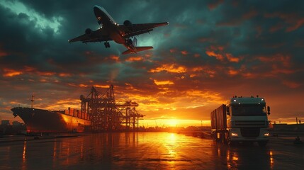 business logistic industry picture of cargo commercial goods containers at freight transportation shipyard.	
