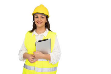 Talented Latina engineer showcasing her expertise in construction