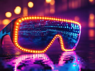 Light-up glasses with glowing AR interactive visuals, dynamic party atmosphere, vibrant lighting, photorealistic
