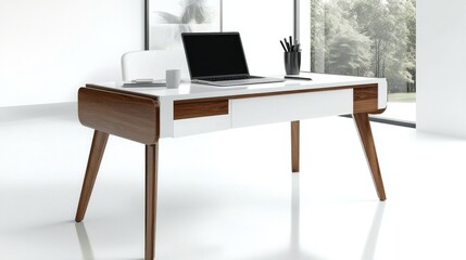 White desk with laptop providing a productive workspace
