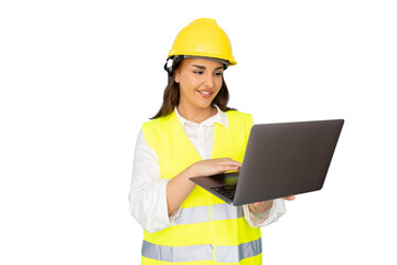 Energetic Latina construction engineer ready for action