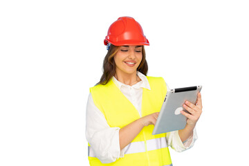 Energetic Latina construction engineer ready for action