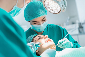 Focused Dental Team Performing Oral Surgery