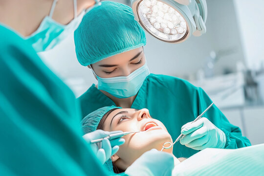Focused Dental Team Performing Oral Surgery