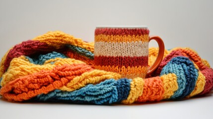 Blanket and coffee cup cozy setup