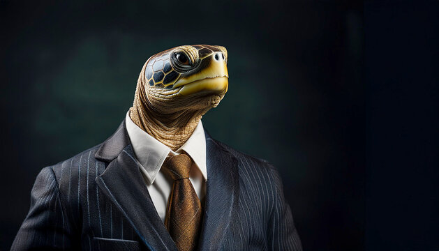 Portrait of a turtle in a suit and tie