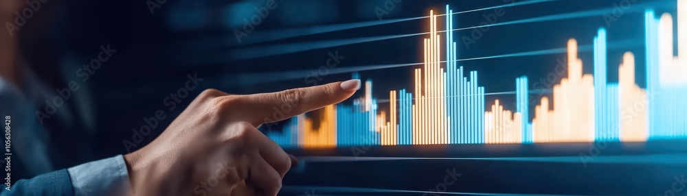 Aufkleber business professional analyzing data on digital screen with glowing graphs.