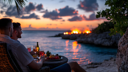 A man and a woman are sitting on a beach