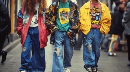 Three Teens Walking Down The Street In The 90s