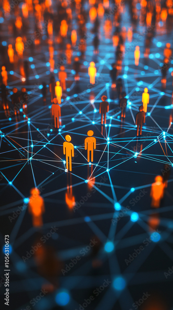 Aufkleber abstract human forms connect with glowing lines and nodes, symbolizing social networks, technology, 