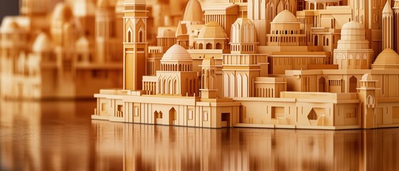 Intricate model of architectural structures reflecting traditional design elements.