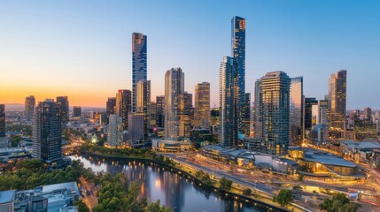 Stunning Skyline of Melbourne at Sunset