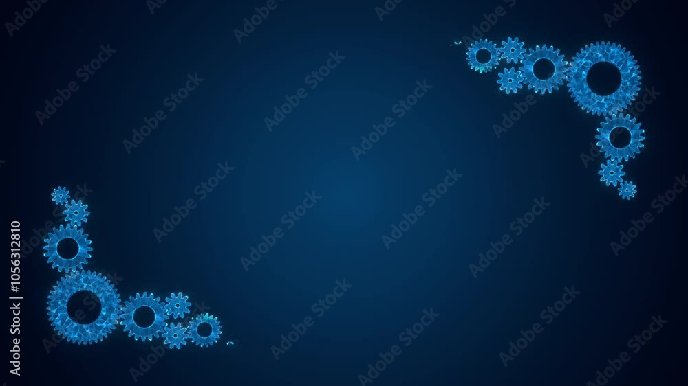 Poster arching bridge of gears - a blue digital concept illustrating connectivity and mechanism with ample 