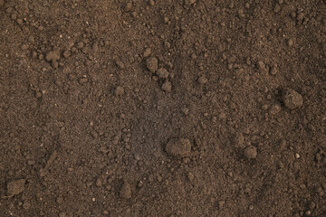 Brown dark soil ground abstract texture background with copyspace top view