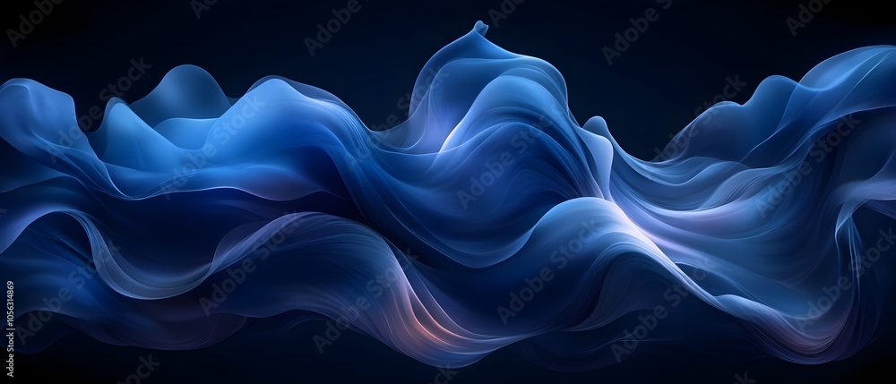 Poster a captivating abstract composition featuring flowing blue and soft waves that evoke a sense of tranq