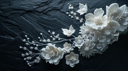 High-end dessert with intricate sugar decorations on a slate plate