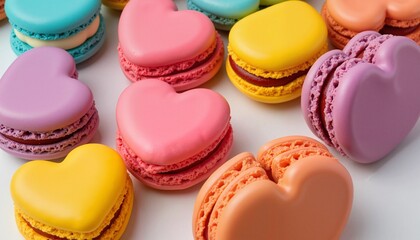 Obraz premium Colorful Pastel Heart Macarons for Holiday Celebrations