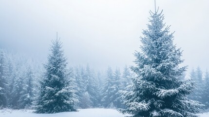 Fototapeta premium Snowy Winter Forest in Atmospheric Fog