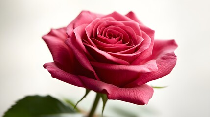 Fototapeta premium Red rose macro shot, showing fine details of the petal edges, vivid red against a soft white background, detailed rose close-up, floral perfection