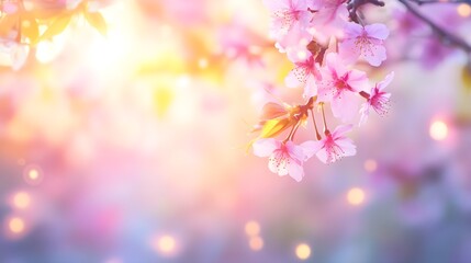 Close-up of delicate cherry blossoms in full bloom, soft pink petals glowing under sunlight, a perfect symbol of spring's fleeting beauty, cherry blossoms, springtime serenity